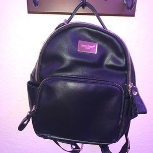 mini black faux leather backpack